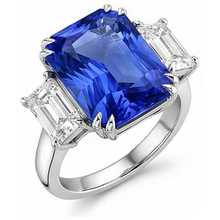 Afbeelding in Gallery-weergave laden, Smaragd Natuurlijke uit de aarde gewonnen Diamanten Sieraden Drie Steen Ring Radiant Saffier 5.50 Karaat
