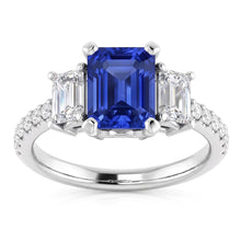 Afbeelding in Gallery-weergave laden, Emerald Diamond Radiant Blue Sapphire Ring 3 karaat witgoud 14K
