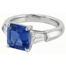 Afbeelding in Gallery-weergave laden, echte baguette saffier 6karaat ring close-up detail
