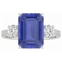 Afbeelding in Gallery-weergave laden, echte round saffier 5karaat ring close-up detail
