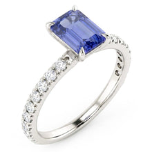 Afbeelding in Gallery-weergave laden, Emerald Sapphire Edelsteen Ring Pave Set Natuurlijke echte diamant ( niet in het laboratorium gekweekt )en 3,50 karaat
