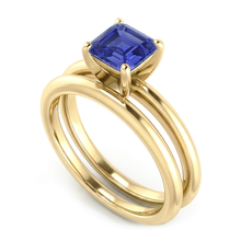 Afbeelding in Gallery-weergave laden, Emerald Sapphire verlovingsring bezet met geelgouden band 1,50 karaat
