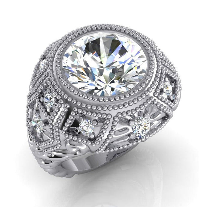 Enorme Antieke Stijl Ring Grote Echt Diamant Filigraan