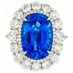 IGI GECERTIFICEERDE Enorme Victoriaanse Saffier Halo Ring