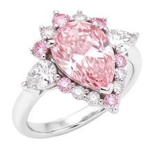 Afbeelding in Gallery-weergave laden, Fancy Roze Diamant Verlovingsring 2 Karaat Natuurlijke Peervorm Semi Halo Platina
