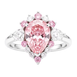 Fancy Roze Diamant Verlovingsring 2 Karaat Natuurlijke Peervorm Semi Halo Platina