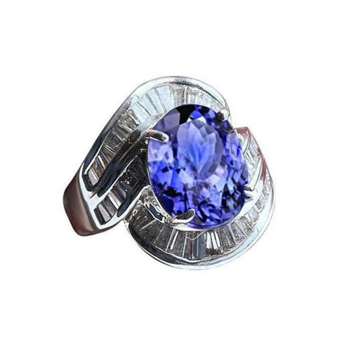 Fancy Women Ring Tanzanite Ovaal En Baguette Diamanten Nieuwe 5 Ct. - harrychadent.nl