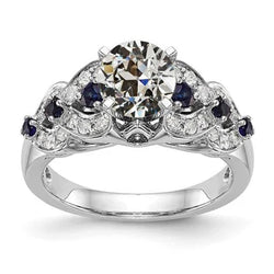 Echte Fantasie Edelsteen Trouwring Oud Geslepen Natuurlijke uit de aarde gewonnen Diamant & Saffieren 4.50 Karaat