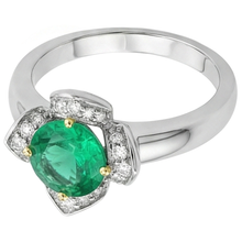 Afbeelding in Gallery-weergave laden, Fijne Smaragd Gekleurde Steen Ring 1,50-karaat Bicolor 14K Goud – profielaanzicht
