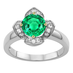 Rond Geslepen Fijne Smaragd Gekleurde Steen Ring in Bicolor 14K