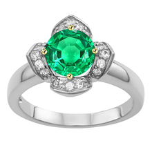 Afbeelding in Gallery-weergave laden, Rond Geslepen Fijne Smaragd ring in Bicolor 14K Goud – hoofdaanzicht
