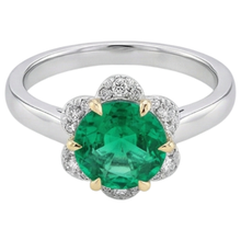 Afbeelding in Gallery-weergave laden, Colombiaanse Smaragd Gekleurde Steen Ring 2,50-karaat Bicolor 14K Goud – zijaanzicht
