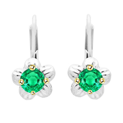 Rond Geslepen Smaragd Gemstone Earring – 1 karaat in Tweekleurig