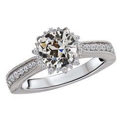 Briljant Old Mine Slijpvorm Halo Ring 2 karaat in 14K Witgoud