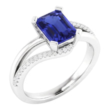 Afbeelding in Gallery-weergave laden, Fonkelende Natuurlijke echte diamant ( niet in het laboratorium gekweekt )en ring met gespleten schacht Smaragd Ceylon Sapphire 2,50 karaat
