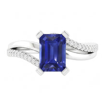 Afbeelding in Gallery-weergave laden, Fonkelende Natuurlijke echte diamant ( niet in het laboratorium gekweekt )en ring met gespleten schacht Smaragd Ceylon Sapphire 2,50 karaat
