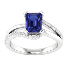 Afbeelding in Gallery-weergave laden, Fonkelende Natuurlijke echte diamant ( niet in het laboratorium gekweekt )en ring met gespleten schacht Smaragd Ceylon Sapphire 2,50 karaat
