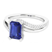 Afbeelding in Gallery-weergave laden, Fonkelende Natuurlijke echte diamant ( niet in het laboratorium gekweekt )en ring met gespleten schacht Smaragd Ceylon Sapphire 2,50 karaat

