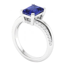 Afbeelding in Gallery-weergave laden, Fonkelende Natuurlijke echte diamant ( niet in het laboratorium gekweekt )en ring met gespleten schacht Smaragd Ceylon Sapphire 2,50 karaat
