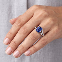 Afbeelding in Gallery-weergave laden, Fonkelende Natuurlijke echte diamant ( niet in het laboratorium gekweekt )en ring met gespleten schacht Smaragd Ceylon Sapphire 2,50 karaat
