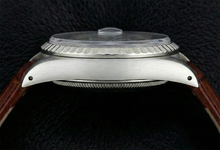 Afbeelding in Gallery-weergave laden, Gecanneleerd rand Rolex roestvrij staal herenhorloge datum gewoon bruin lederen band snel ingesteld
