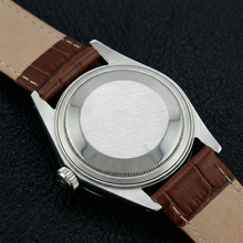 Afbeelding in Gallery-weergave laden, Gecanneleerd rand Rolex roestvrij staal herenhorloge datum gewoon bruin lederen band snel ingesteld
