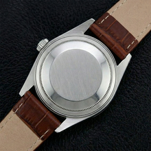 Afbeelding in Gallery-weergave laden, Gecanneleerd rand Rolex roestvrij staal herenhorloge datum gewoon bruin lederen band snel ingesteld
