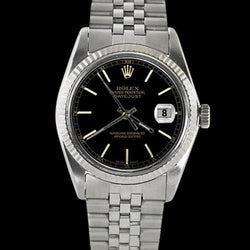 Gecanneleerde lunette Rolex Heren Datumjust horloge stok wijzerplaat roestvrij staal jubileum