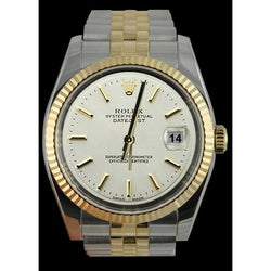 Gecanneleerde lunette Rolex herenhorloge tweekleurig geelgoud