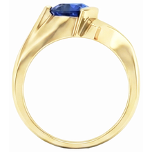 Afbeelding in Gallery-weergave laden, Geel gouden edelsteen ring biljoen vormige Ceylon saffier 1 karaat
