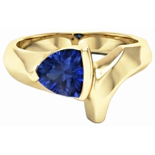 Afbeelding in Gallery-weergave laden, Geel gouden edelsteen ring biljoen vormige Ceylon saffier 1 karaat
