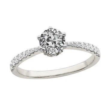 Geel Gouden Ronde Oude Geslepen Echt Diamanten Damesring Set 2,75 Karaat