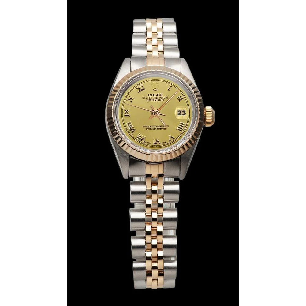 Geelgoud en roestvrij staal jubileum Rolex dameshorloge met datumaanduiding
