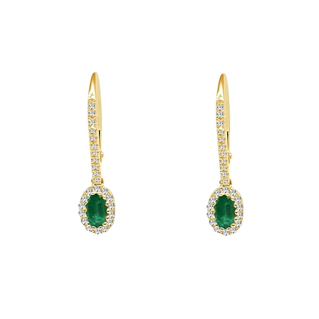 Geelgouden 14K groene smaragd en diamanten 6 karaat bungelende oorbellen