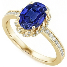 Afbeelding in Gallery-weergave laden, Geelgouden uit de aarde gewonnen Diamanten Halo Ring Ovaal Geslepen Ceylon Saffier Nieuw 5.50 Karaat
