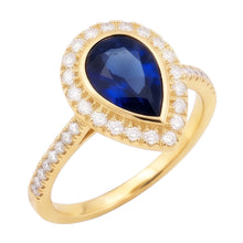 Afbeelding in Gallery-weergave laden, Geelgouden Halo Peer Srilanka Saffier Ring &amp; Diamanten 4 Karaat
