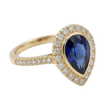 Afbeelding in Gallery-weergave laden, Geelgouden Halo Peer Srilanka Saffier Ring &amp; Diamanten 4 Karaat
