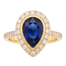 Afbeelding in Gallery-weergave laden, Geelgouden Halo Peer Srilanka Saffier Ring &amp; Diamanten 4 Karaat
