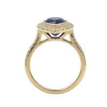 Afbeelding in Gallery-weergave laden, Geelgouden Halo Peer Srilanka Saffier Ring &amp; Diamanten 4 Karaat
