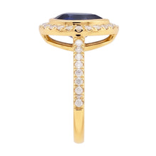 Afbeelding in Gallery-weergave laden, Geelgouden Halo Peer Srilanka Saffier Ring &amp; Diamanten 4 Karaat
