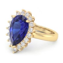 Afbeelding in Gallery-weergave laden, Geelgouden Halo Ring Bloemstijl Ceylon Saffier &amp; Diamanten 4 Karaat
