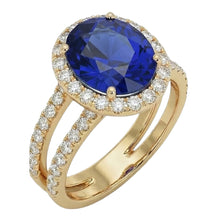 Afbeelding in Gallery-weergave laden, Geelgoud IGI GECERTIFICEERDE Diamanten Verlovingsring Set Ovaal Ceylon Kleur Saffier Sieraden
