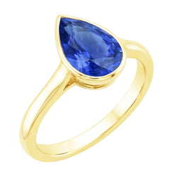 Echte Geelgouden Solitaire Ring Bezel Set Sri Lankaanse Saffier Peer 4 Karaat