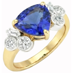 Geelgoud Trillion Geslepen Sri Lanka Saffier Natuurlijke uit de aarde gewonnen Diamanten 6.11 Ct. Ring