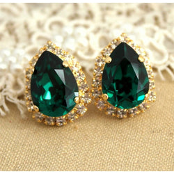 Geelgouden dame groene smaragd met diamanten studs Halo oorring fijne sieraden