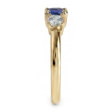 Afbeelding in Gallery-weergave laden, Geelgouden ring met 3 stenen ronde blauwe saffier en Natuurlijke echte diamant ( niet in het laboratorium gekweekt )en 1,50 karaat
