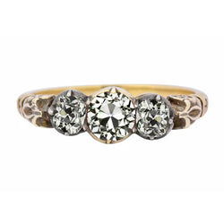 Geelgoud Drie Steen Oud Mijn Slijpsel Echte Natuurlijke uit de aarde gewonnen Diamanten Ring 4.50 Karaat Filigraan