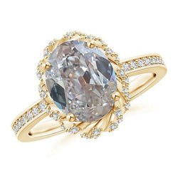 Geelgouden Halo Echt Diamond Ovale Old Mine Cut Verlovingsring 4,75 Karaat