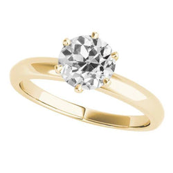 Geelgouden Solitaire Ring Old Mine Cut Natuurlijk Diamond Prong Set 2,50 Karaat