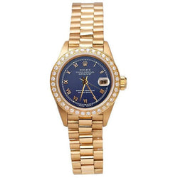 Rolex Datejust Dameshorloge in Presidentiële Stijl met Blauwe Romeinse Wijzerplaat